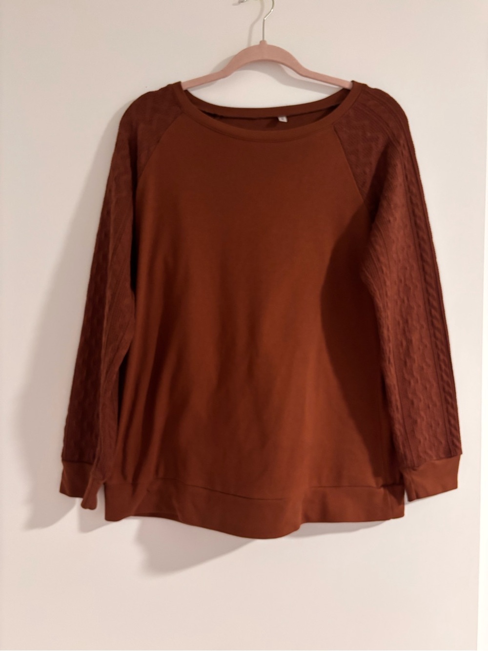 Source Unknown Burnt Orange Crewneck Sweater with Cable Sleeves
